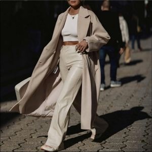 NWT Zara faux leather wide straight high waisted rise pants ecru